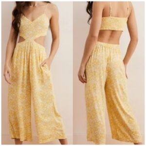 Aerie Yellow Floral Jumpsuit